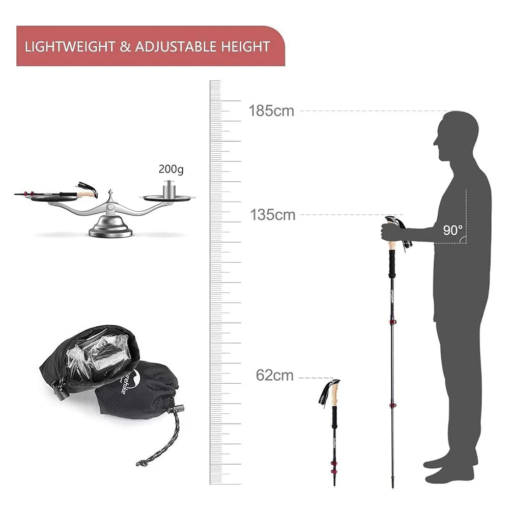 Naturehike Ultralight Carbon Fiber Trekking Poles Telescopic Folding