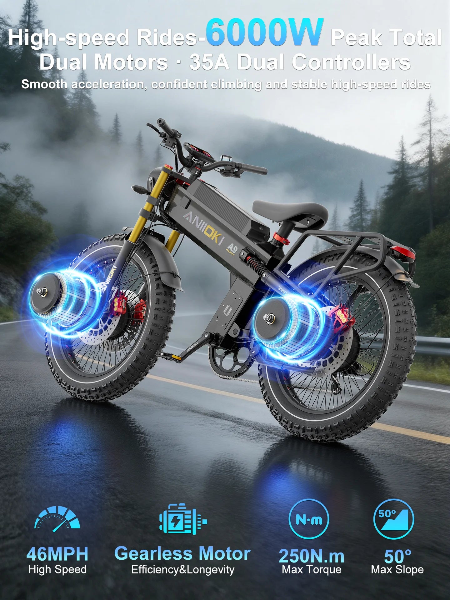 Electric Bike 6000W Dual Motor AWD Fat Tire 60V Plus