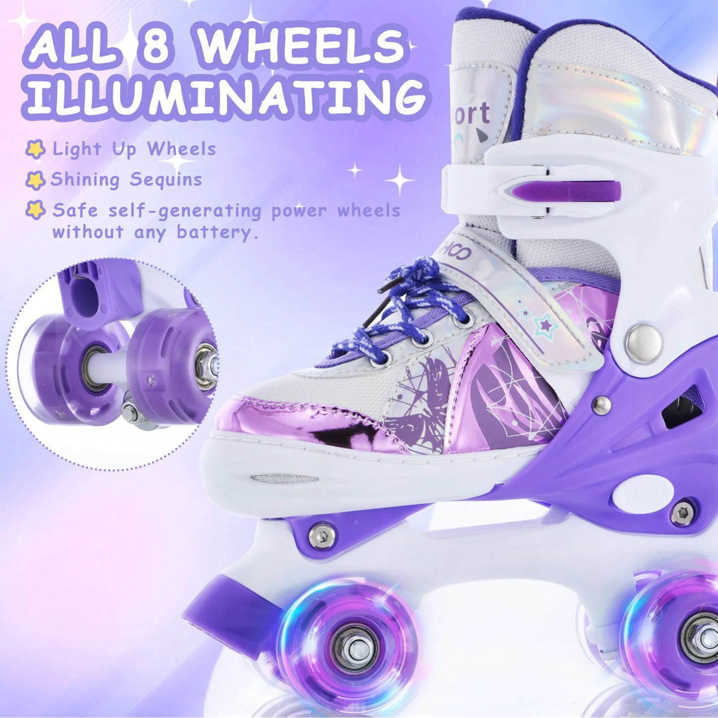 Portable Kids Roller Skates Adjustable Light Up Wheels