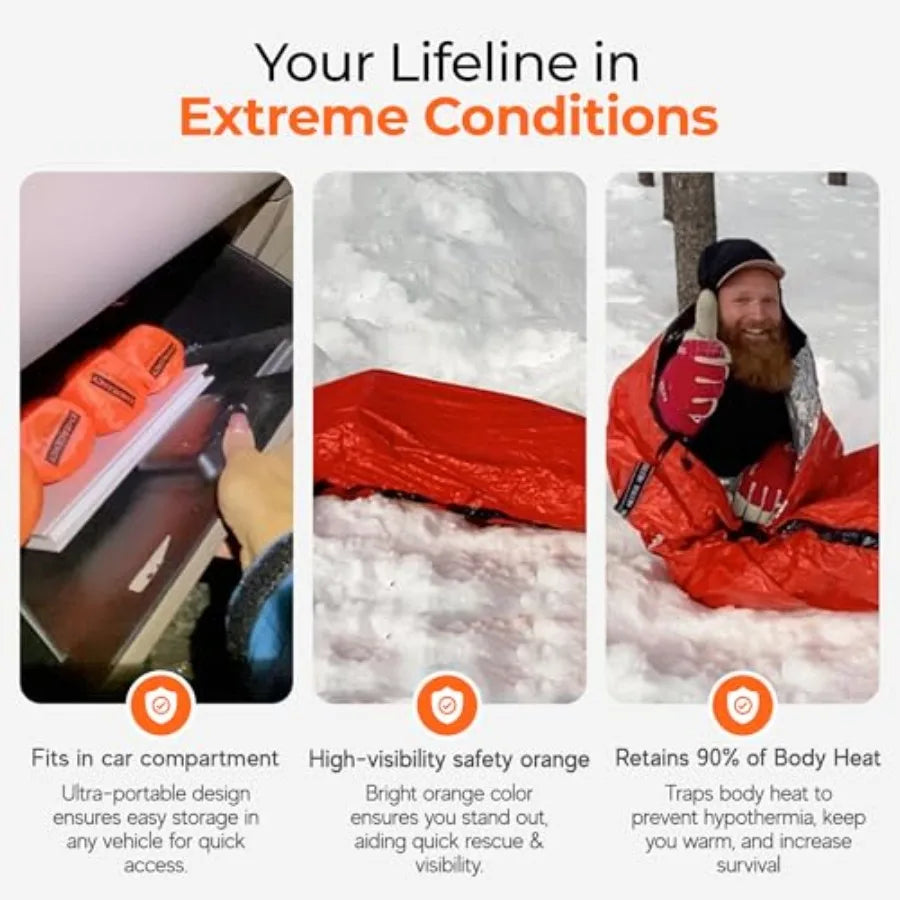 Emergency Sleeping Bag Ultralight, Waterproof Mylar Thermal Bivy Sack Tent for Hiking, Bug-Out Bags, Survival Kits