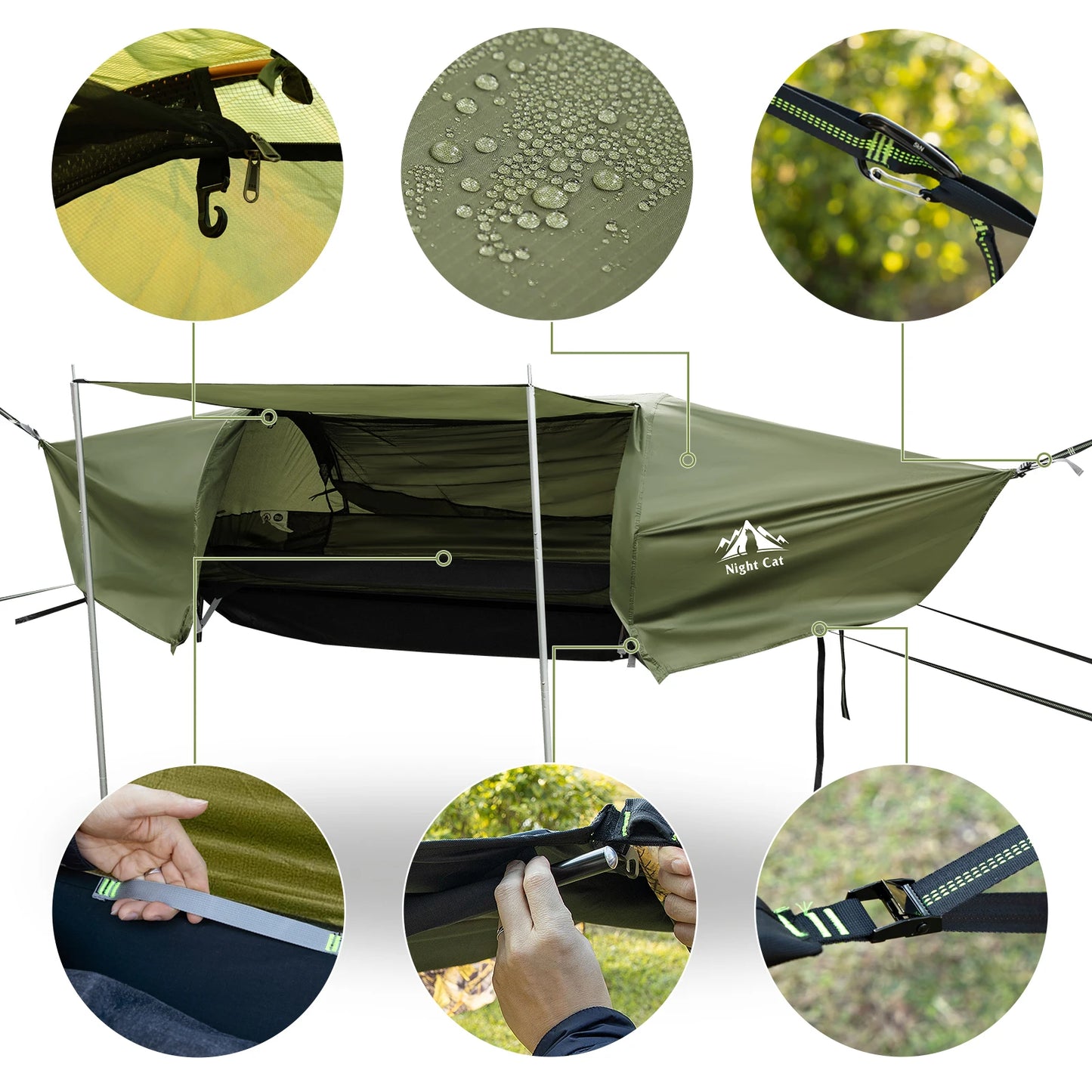 Night Cat Hammock Tent With Mosquito Net And Rainfly