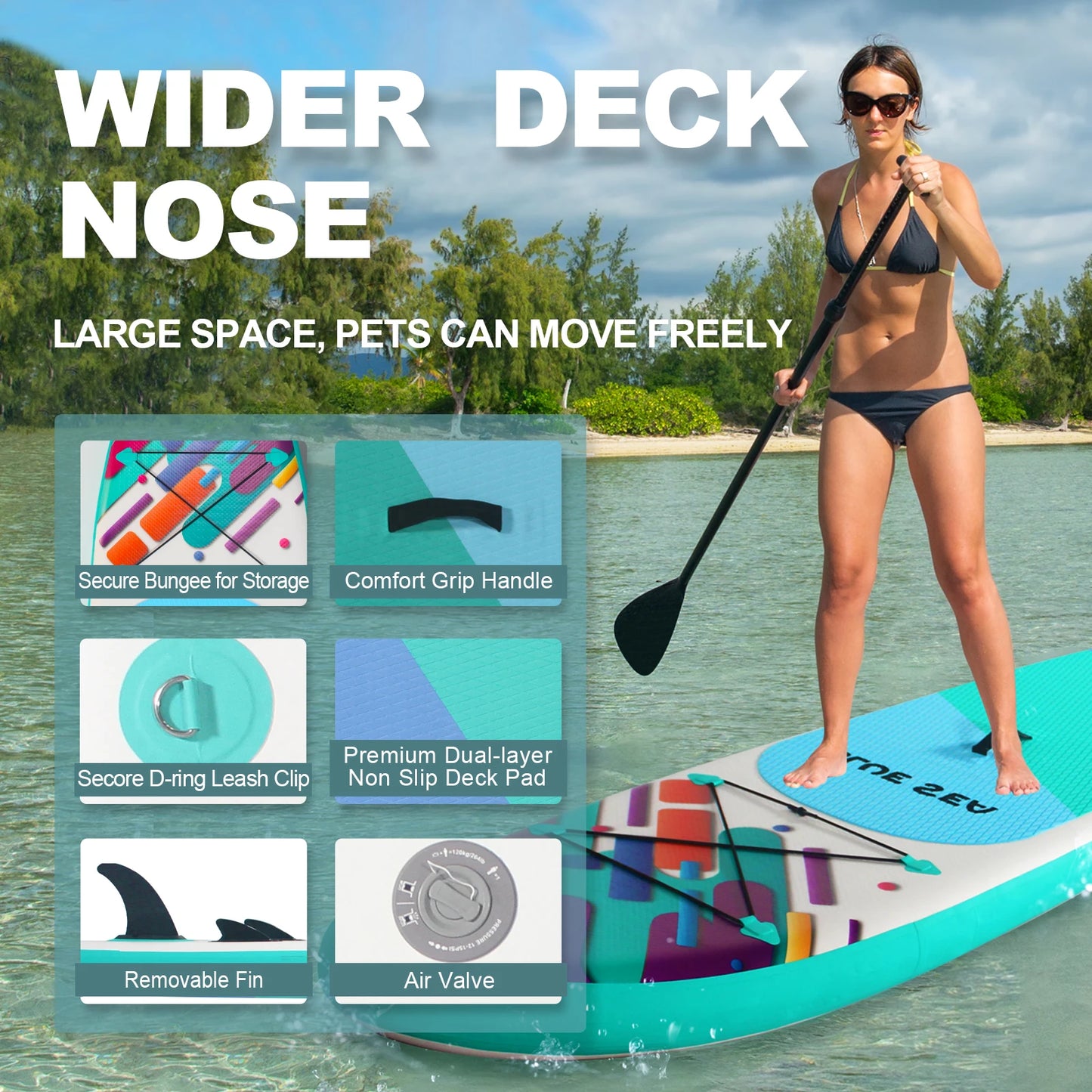 CADALENE Inflatable Stand Up Paddle Board With Anti Slip EVA Deck