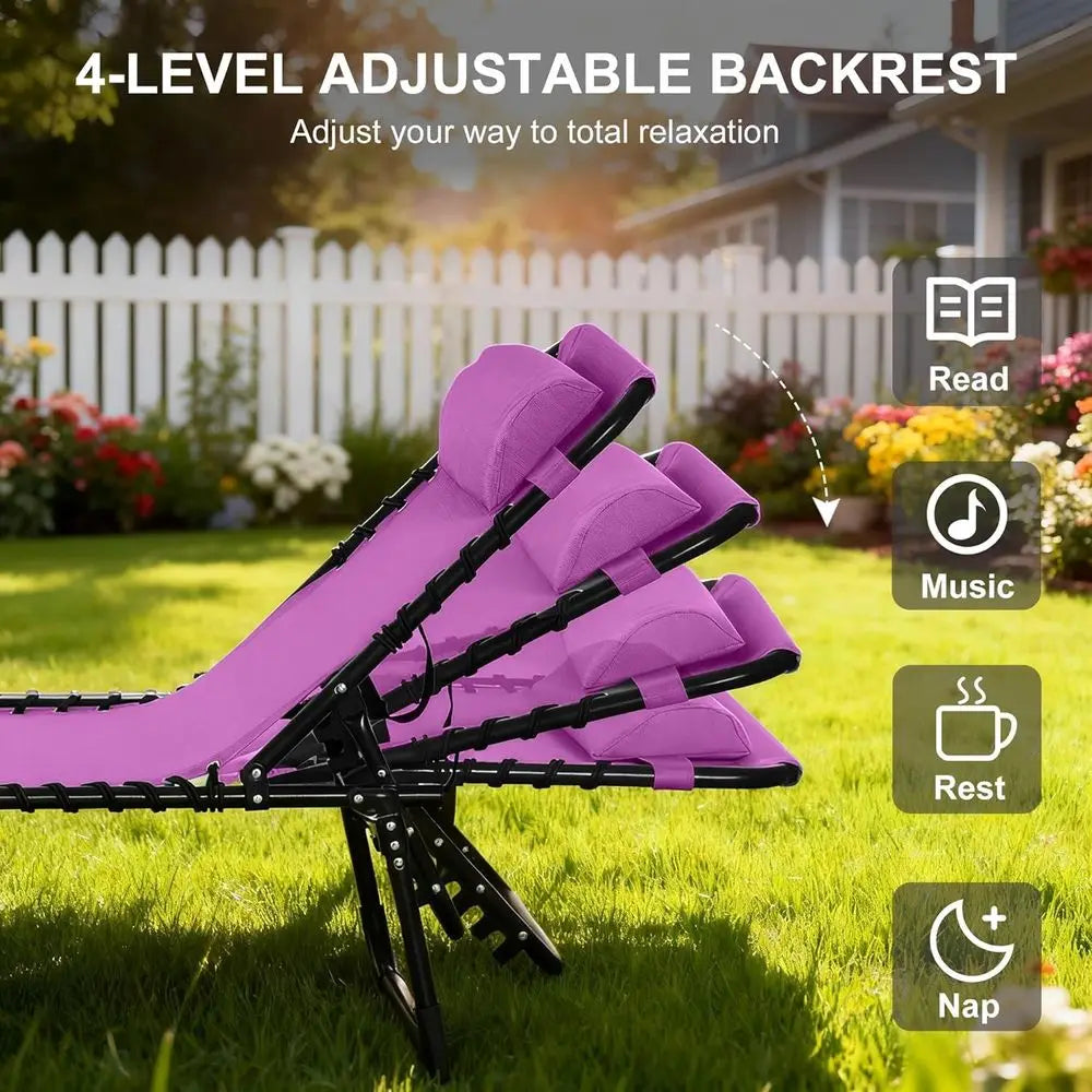 Folding Chaise Lounge Chair With Four Position Reclining Mesh Seat