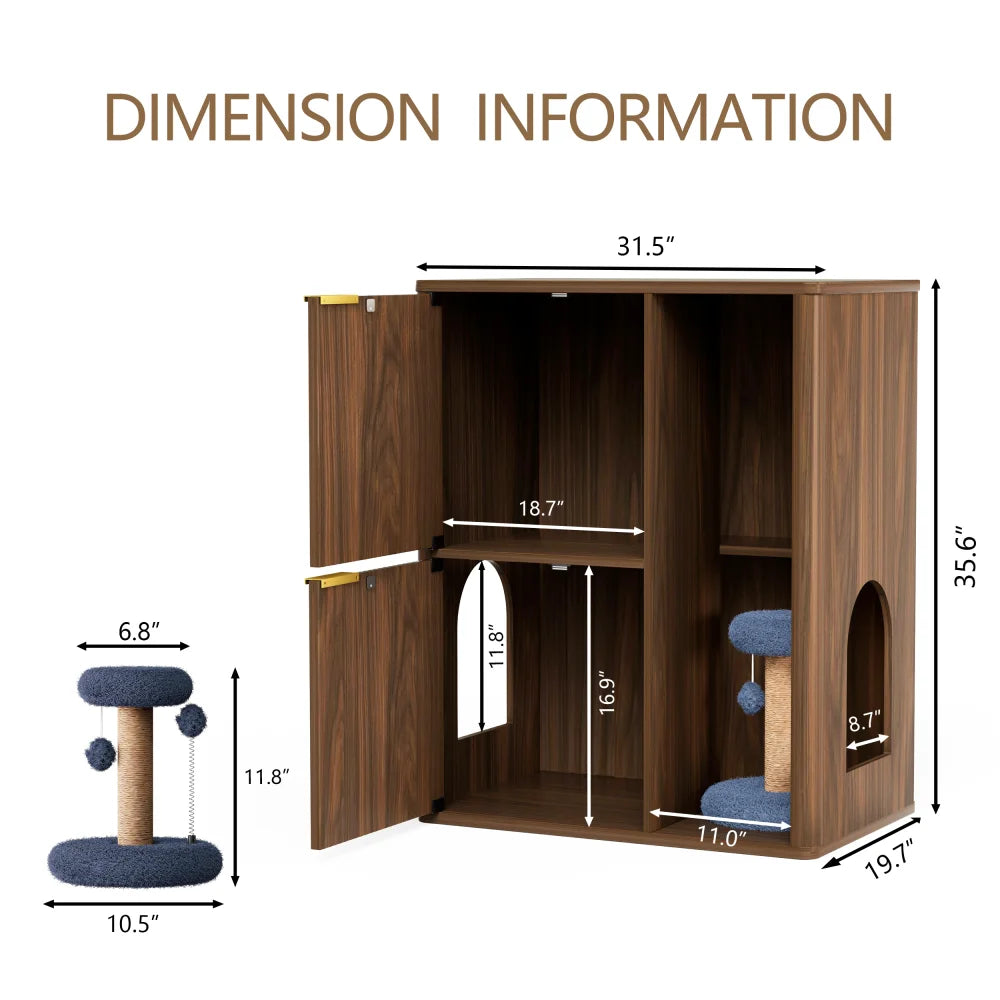 Cat Litter Cabinet With Hidden Litter Box And Storage Shelves