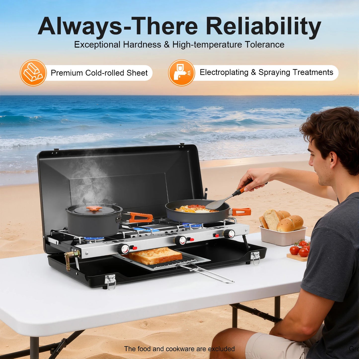 Portable 3 Burner Gas Camping Stove 4.5KW Piezo Ignition