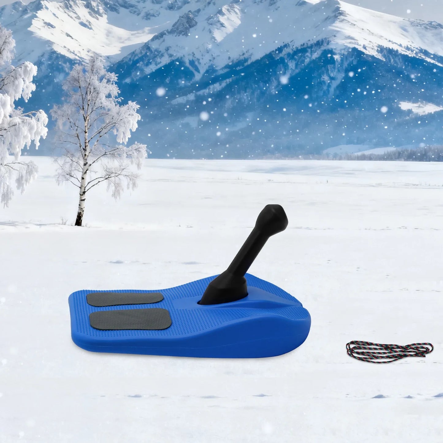 Blue, Sledding Snowboard with Handle & Pull Rope, Sled Snow Board Tool, Snowboard for Kids Winter Fun, for Skiing, Ice Surface