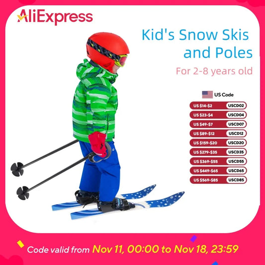 Children Snow Skis And Poles For Ages Two To Eight