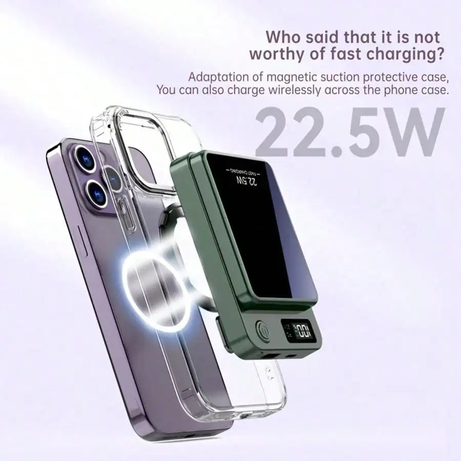 Portable Magnetic Charger 10000mAh Wireless Power Bank Qi MagSafe LED Display