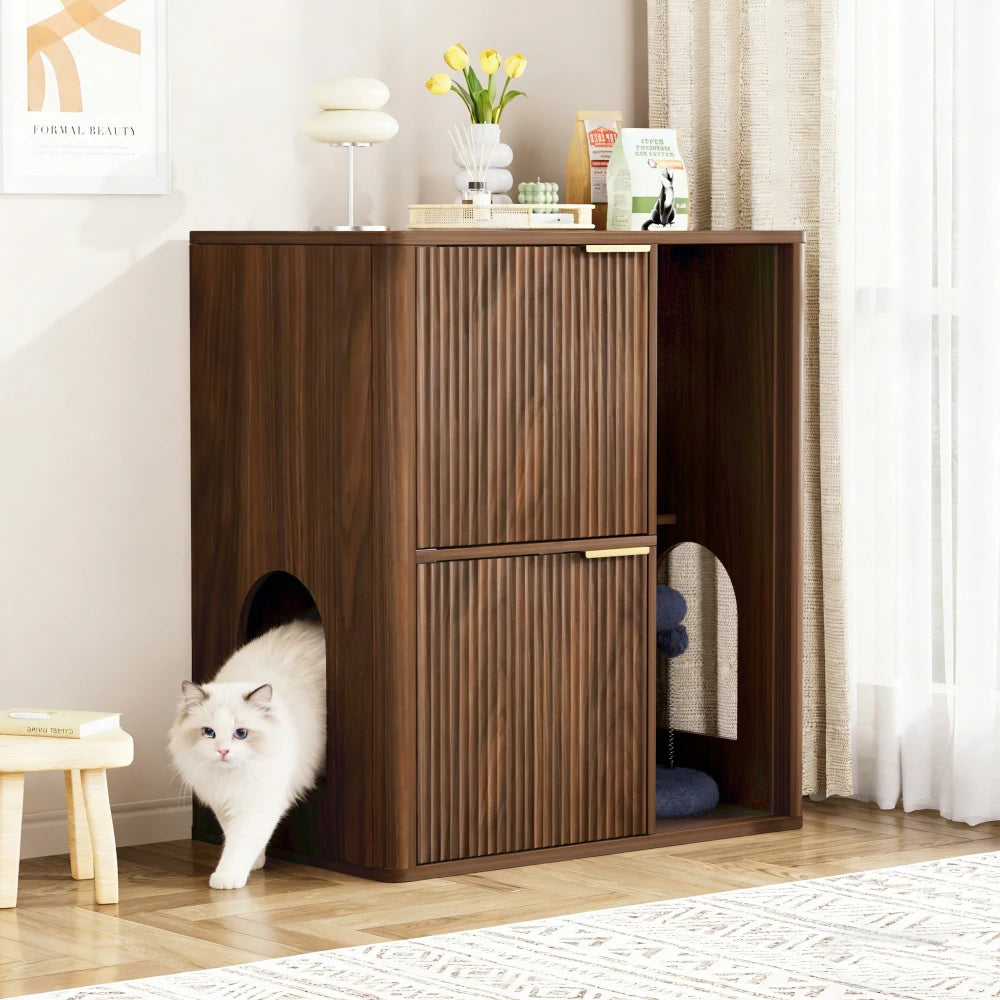 Cat Litter Cabinet With Hidden Litter Box And Storage Shelves
