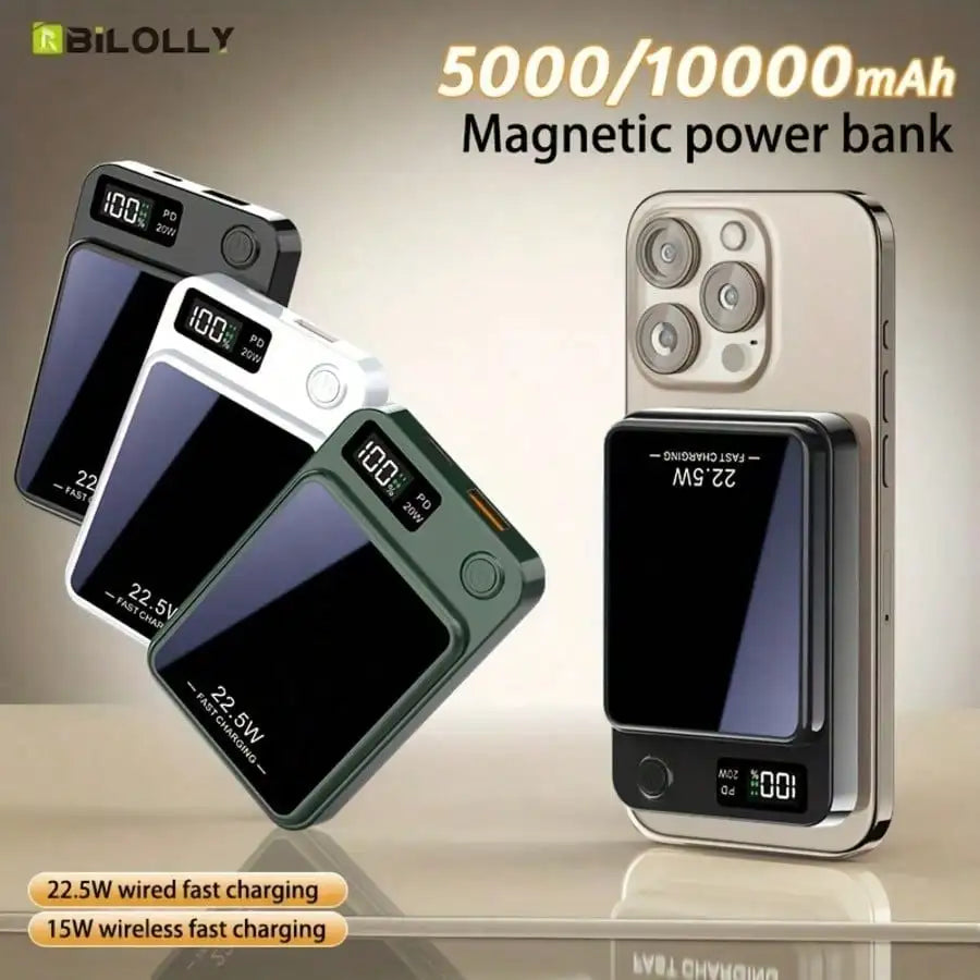 Portable Magnetic Charger 10000mAh Wireless Power Bank Qi MagSafe LED Display