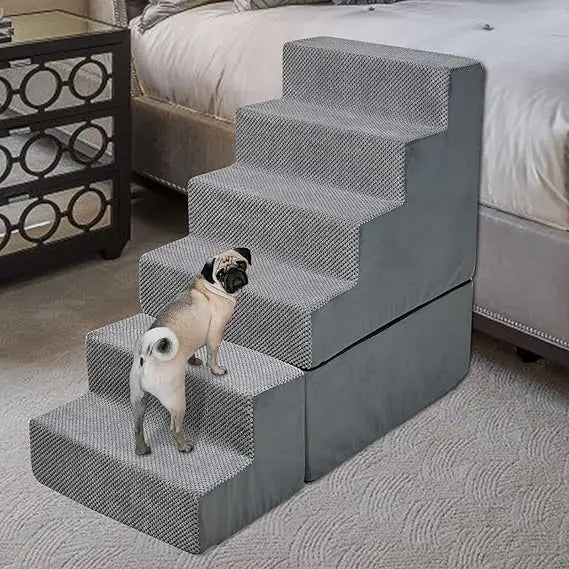 Dog Stairs For Bed 6-Step Foam Pet Steps For Small And Large Dogs