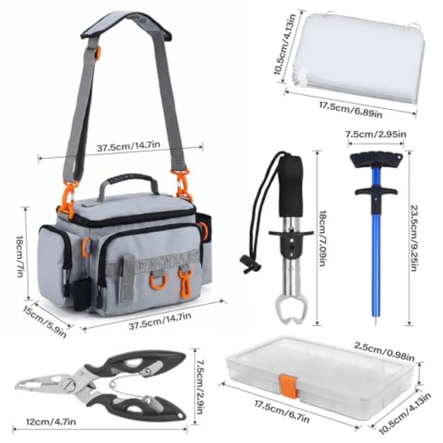 Fishing Tackle Bags With Tackle Box Waterproof Padded Strap 136 Pcs Lures Kit