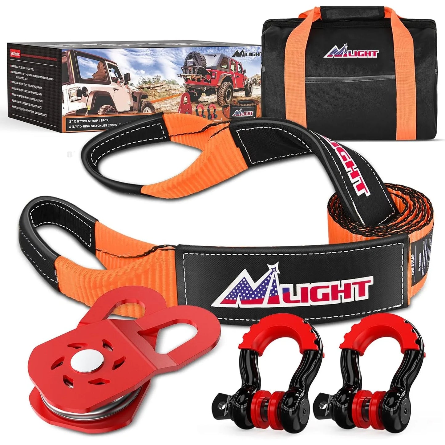 Nilight Offroad Recovery Kit Tow Strap Snatch Block D Ring