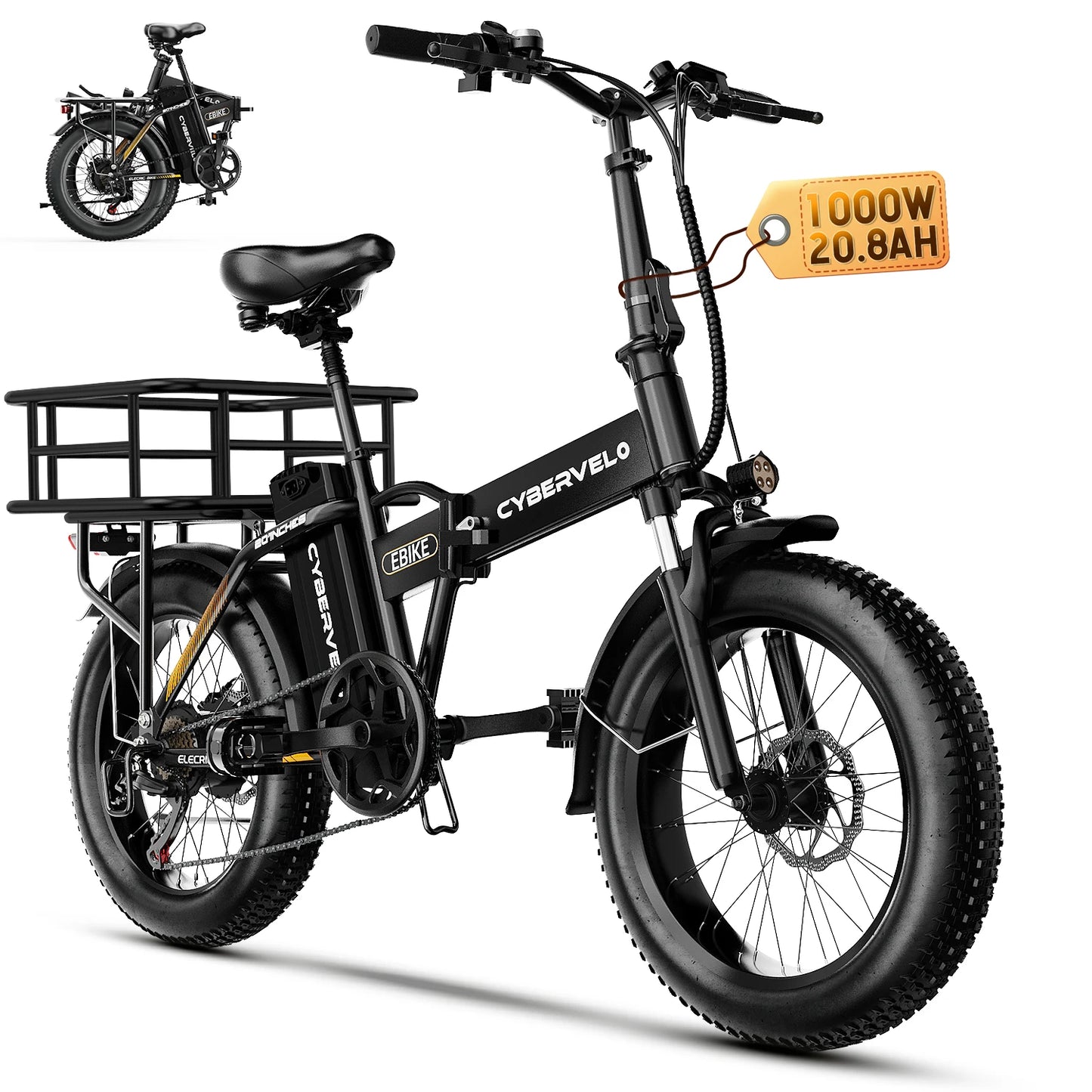 CYBERVELO EK4 Folding 1000W Electric Bike All Terrain 48V Battery