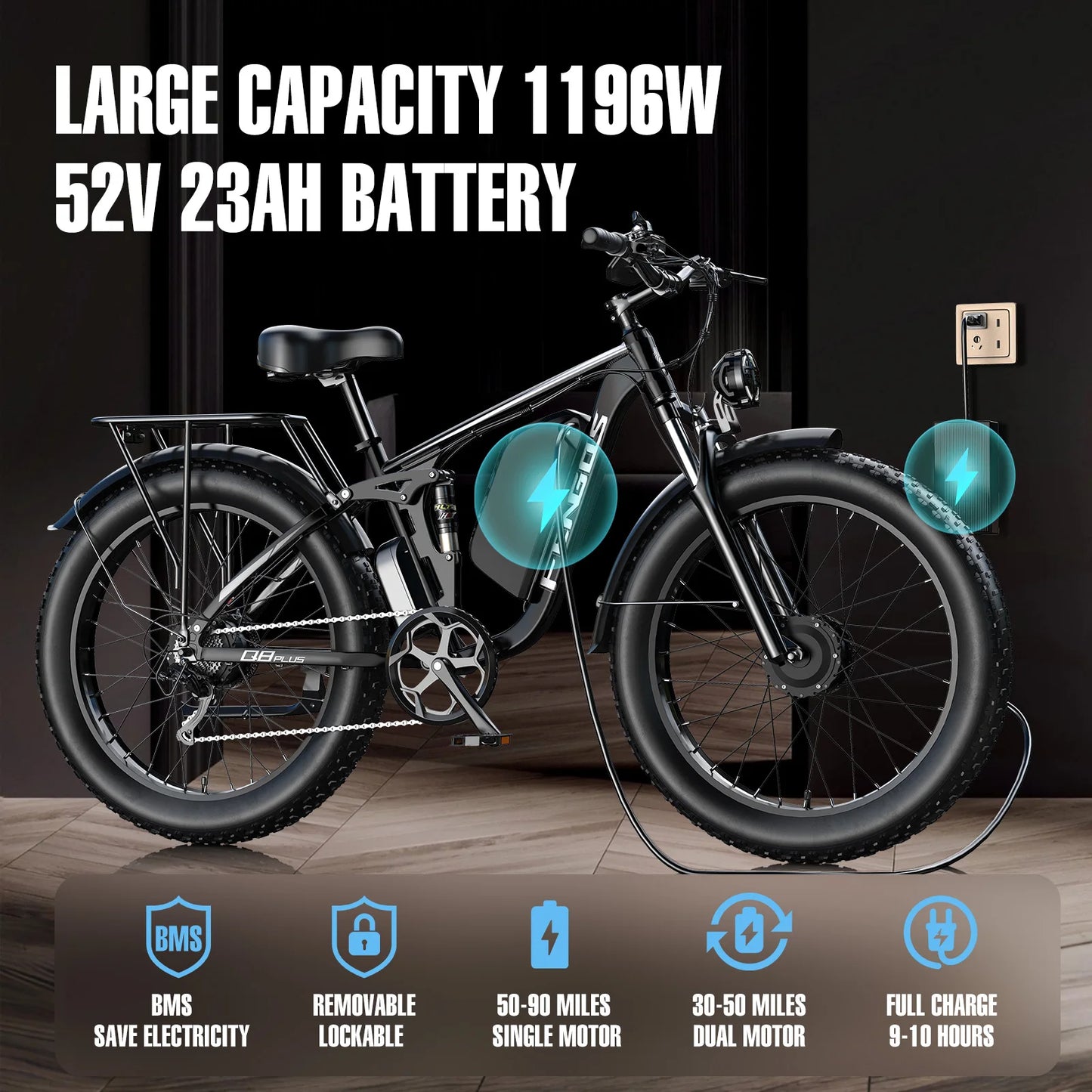 FENGQS Q8PLUS 6000W\5000W dual motor mountain electric vehicle 60V1200WH large battery, 100 kilometer range, hydraulic disc brake with turn signal