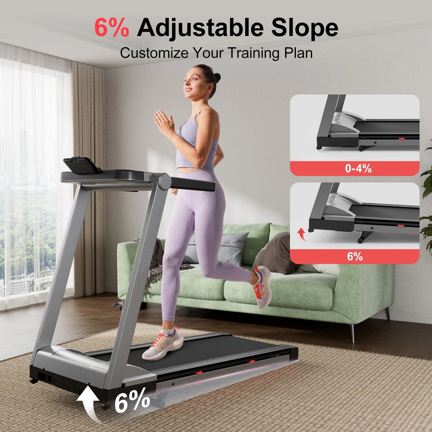 Superun Foldable Incline Treadmill With Touch Screen And App Monitoring