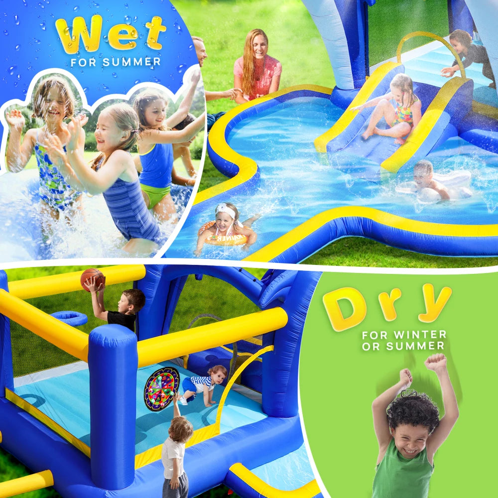 Inflatable 6-in-1 Water Park With Slide Sprinkler Target Games