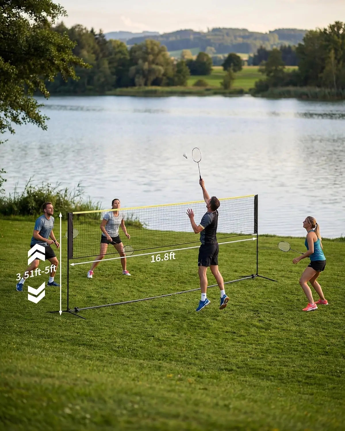 Tacleekii Adjustable Badminton And Pickleball Net Set With Rackets