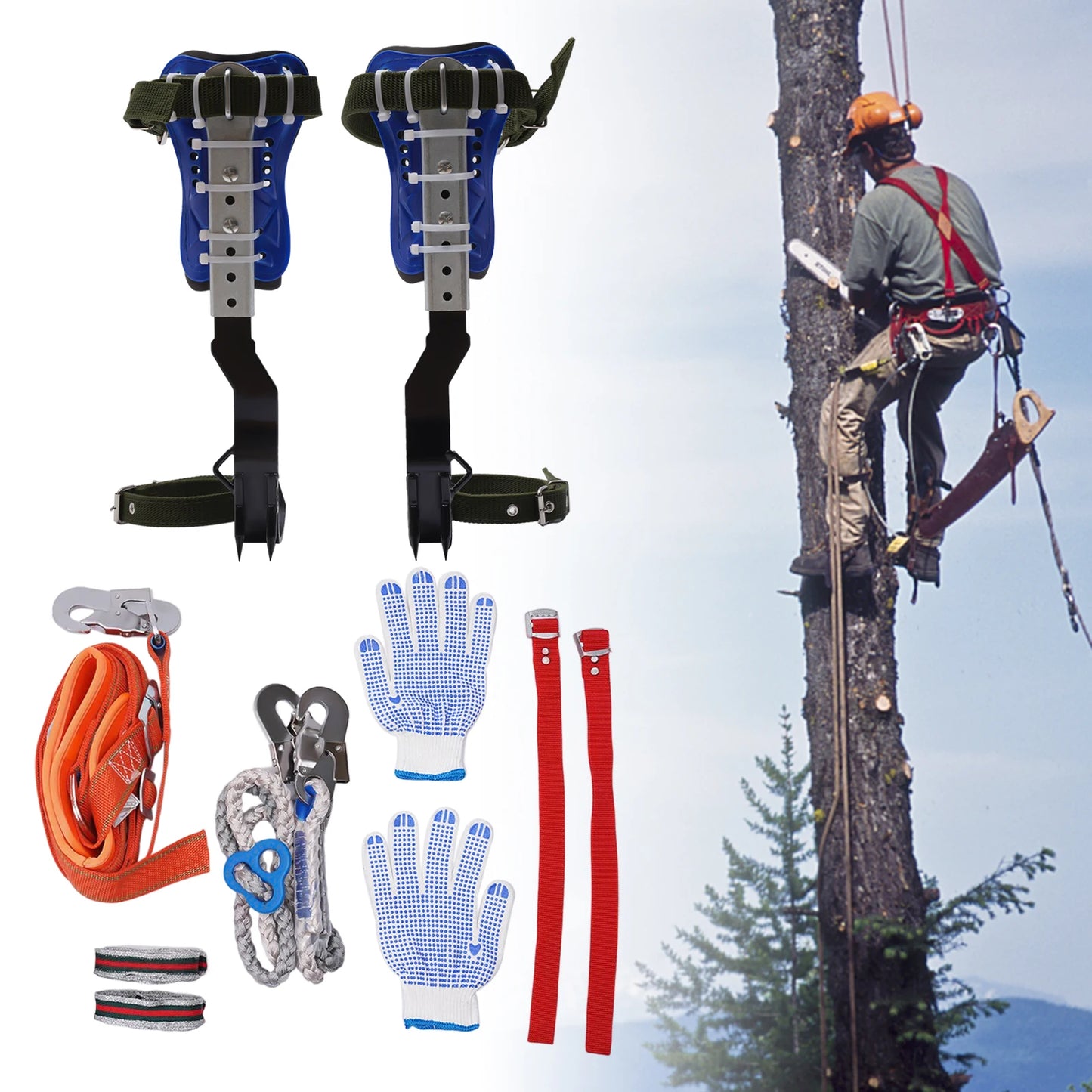 Tree Climbing Spikes Set with Safety Belt and Rope