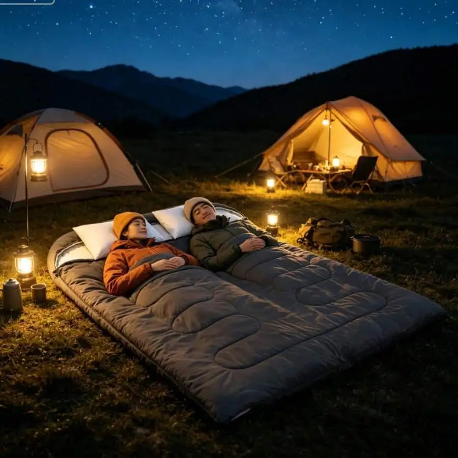 Adult Double Sleeping Bag With Pillow Lightweight Portable Camping Gear