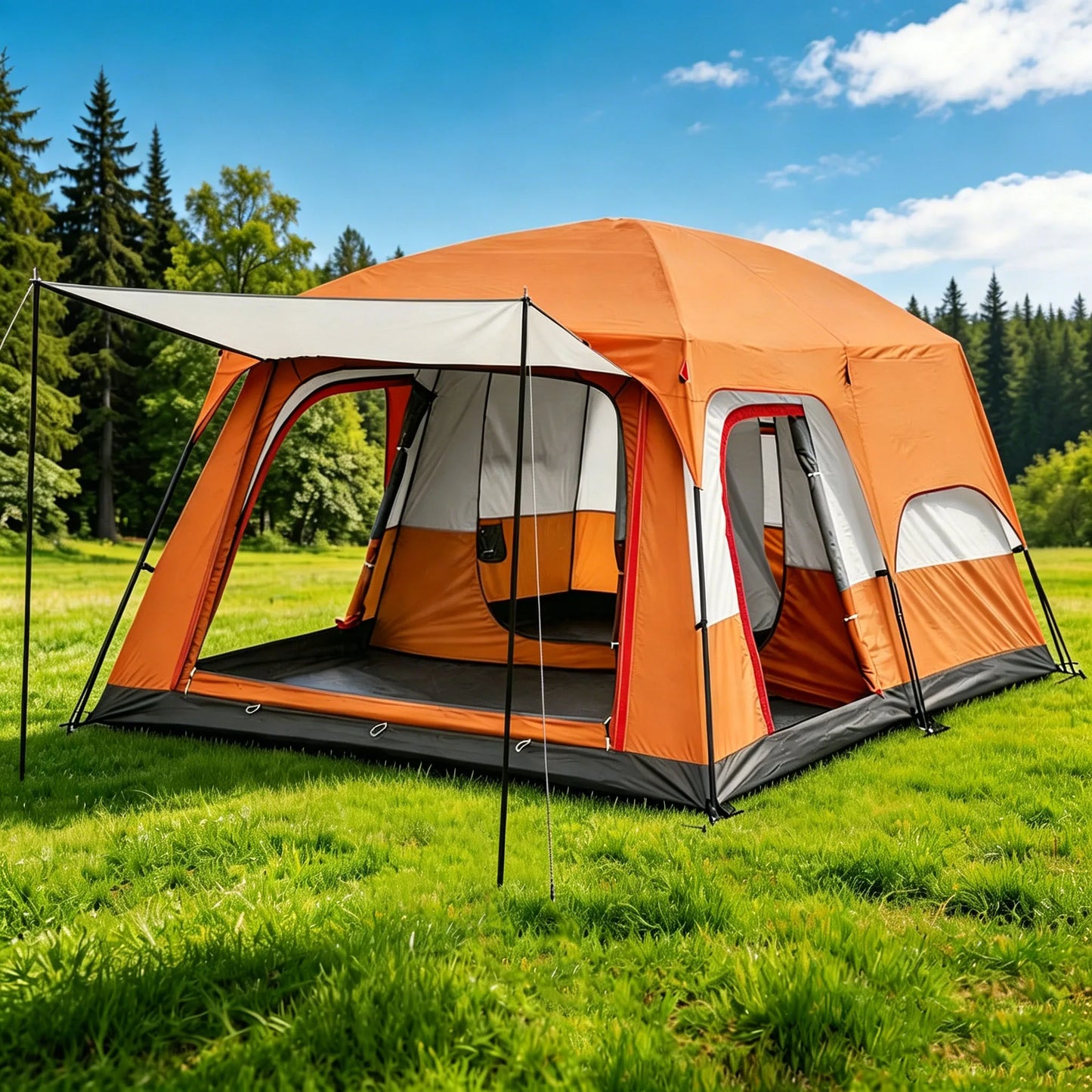YC-01 Family Camping Tent With Removable Awning Windproof Waterproof