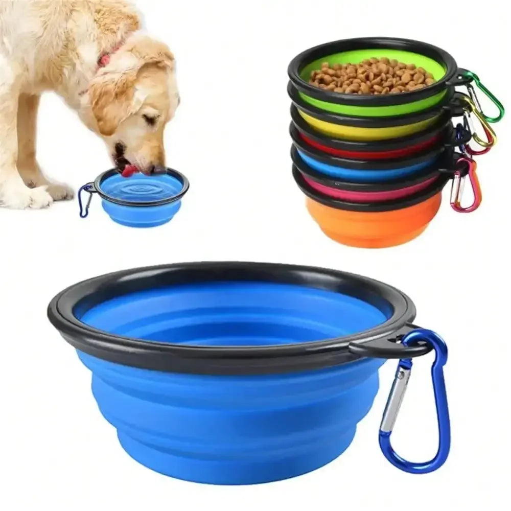 Portable Folding Pet Dog Bowl With Carabiner For Travel