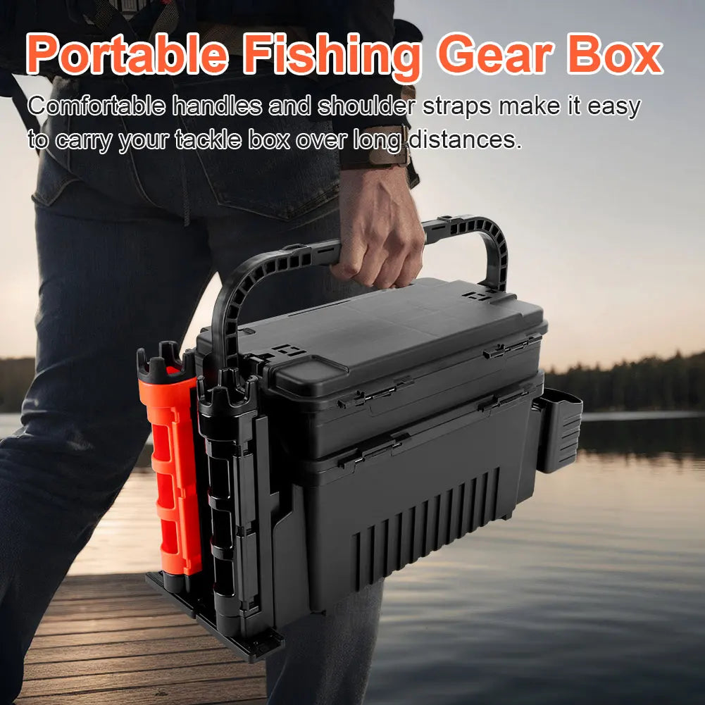 Alilee Two Tier Fishing Tackle Storage Box With Rod And Cup