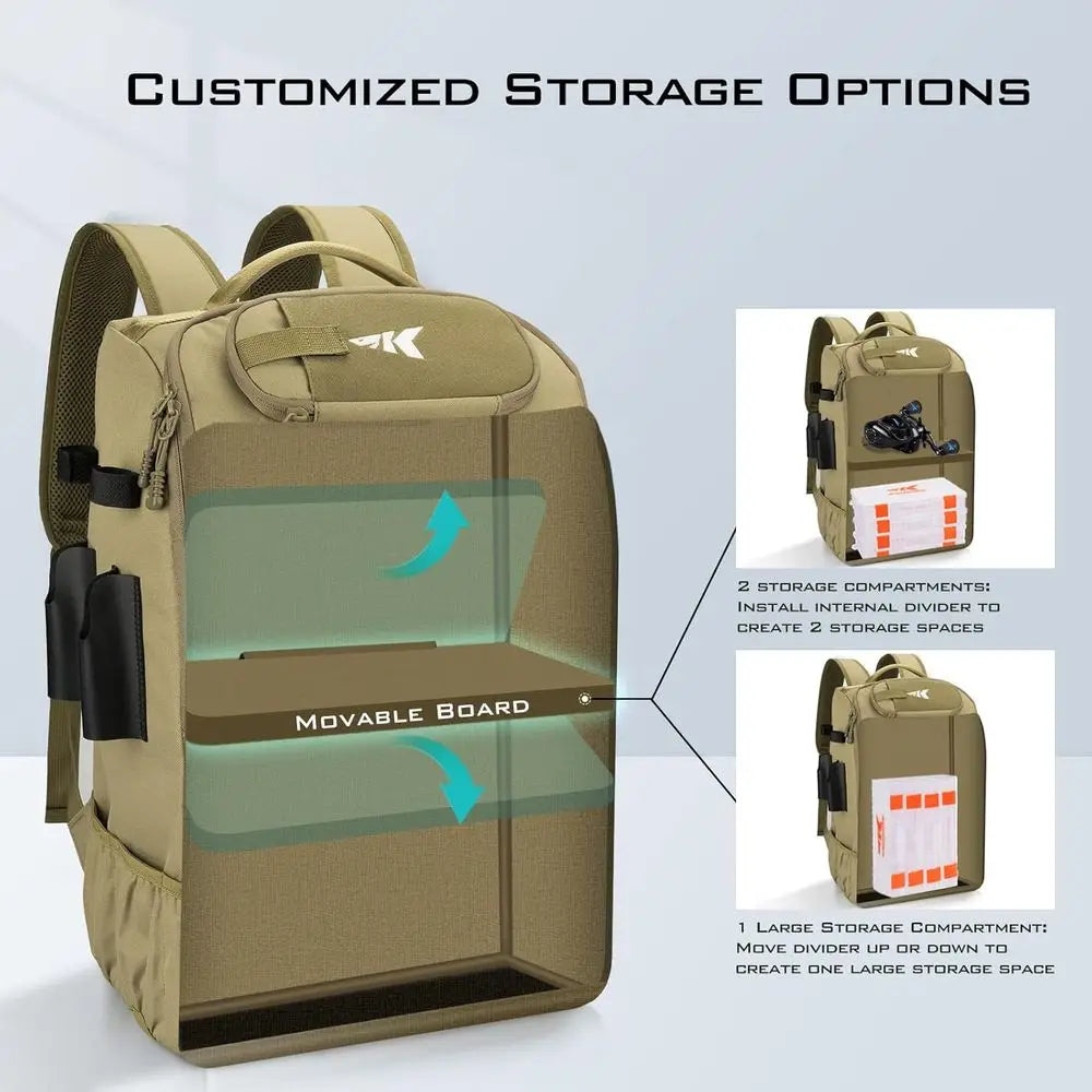 Water-Resistant Tackle Backpack With Rod Holder And Four Boxes