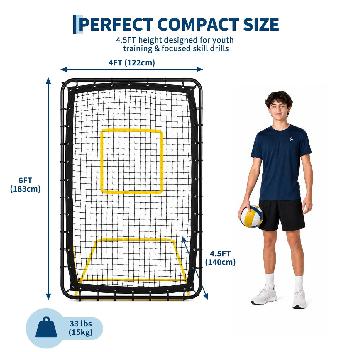 Adjustable Volleyball Rebounder Net for Passing, Serving, and Spiking Practice
