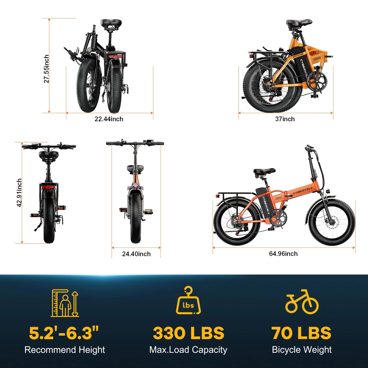 CYBERVELO EK4 Folding Electric Bike 1000W 48V Battery 30 MPH