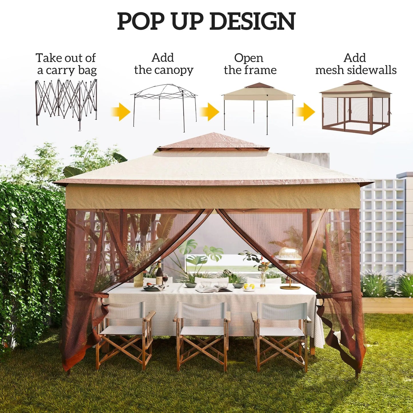 Gazebo Tent With Removable Netting Instant Outdoor Canopy Carry Bag