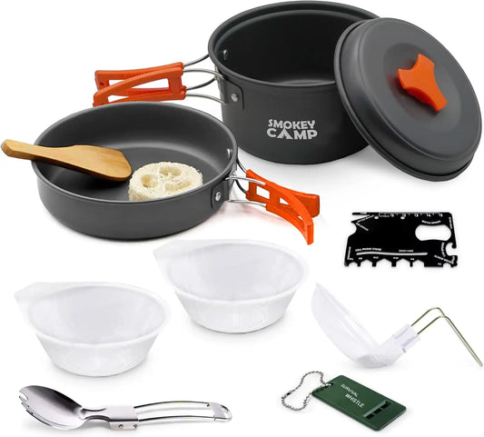 Camping Cookware Mess Kit Set With Stove Portable Nonstick