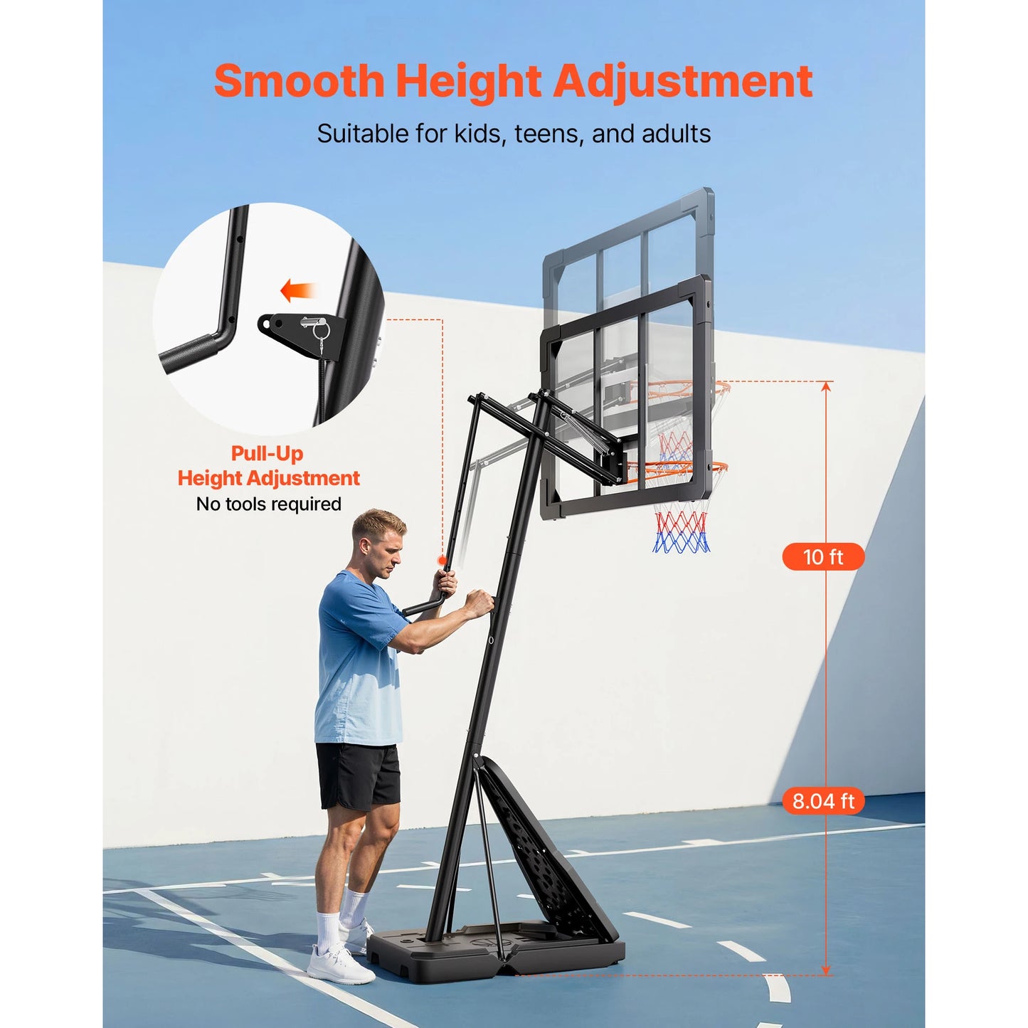 Portable Basketball Stand With Adjustable Height And Polycarbonate Backboard