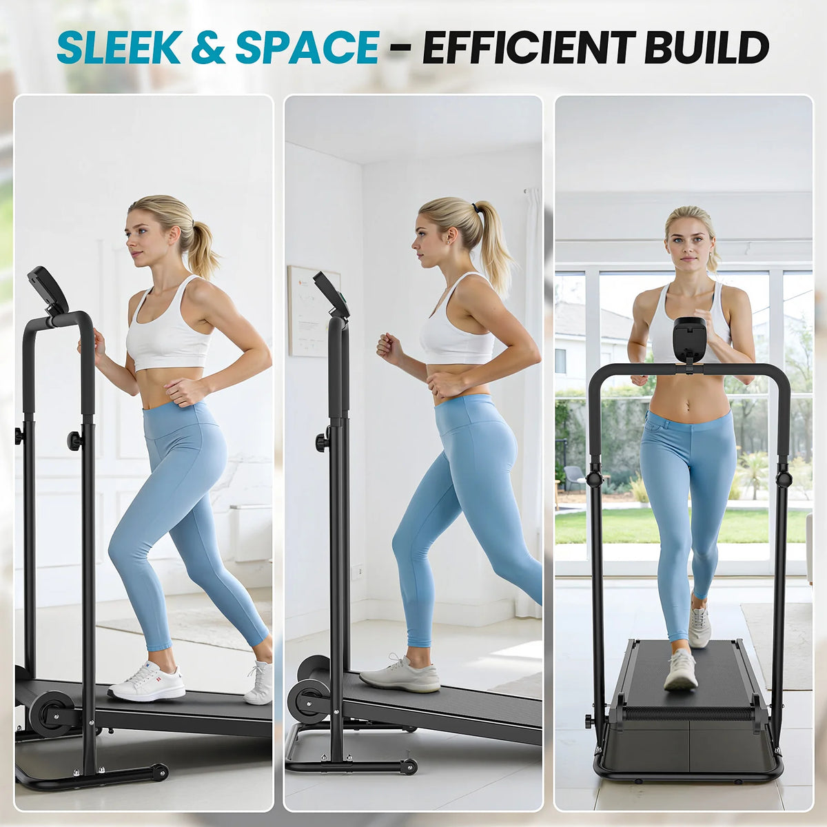 AKLUER Non Motorized Treadmill with Dual Flywheel and LCD Monitor