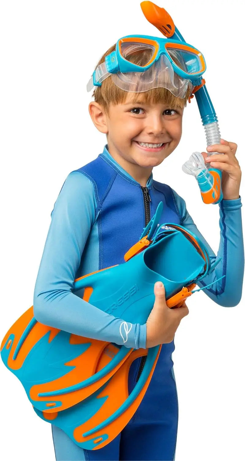 Snorkel Set for Kids Ages 3-8 – Mask, Dry Snorkel, Adjustable Fins, and Mesh Carry Bag – Complete Junior Snorkeling Gear