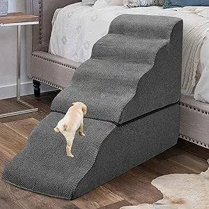 Dog Stairs For Bed 6-Step Foam Pet Steps For Small And Large Dogs