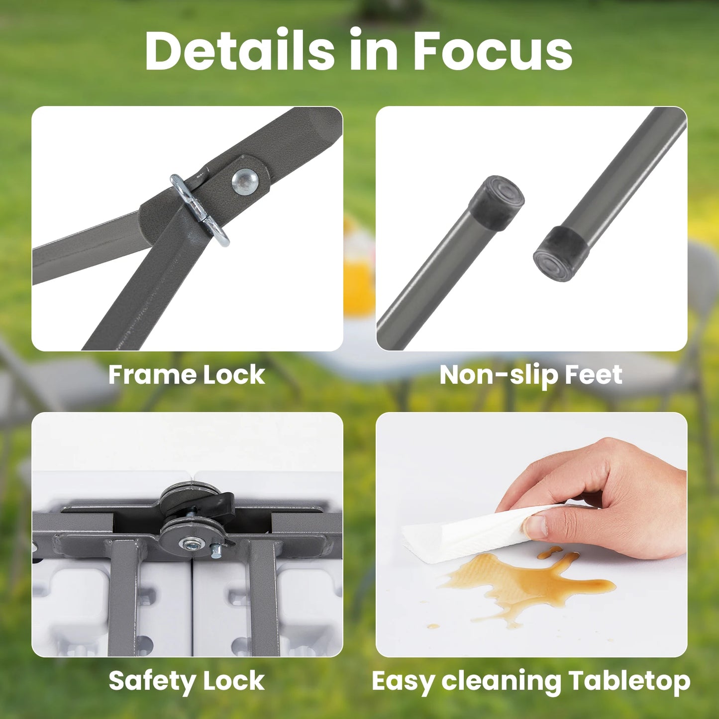 JHK Portable Folding Table With Carry Handle And Safety Lock