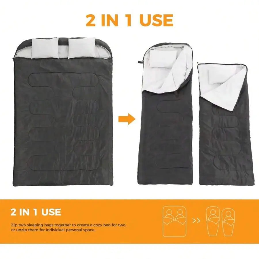 Adult Double Sleeping Bag With Pillow Lightweight Portable Camping Gear