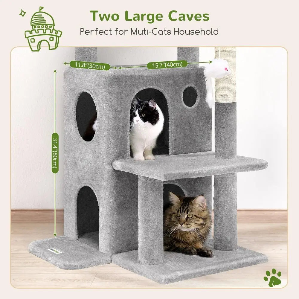 Cat Tree Tower With Scratching Posts And Two Caves