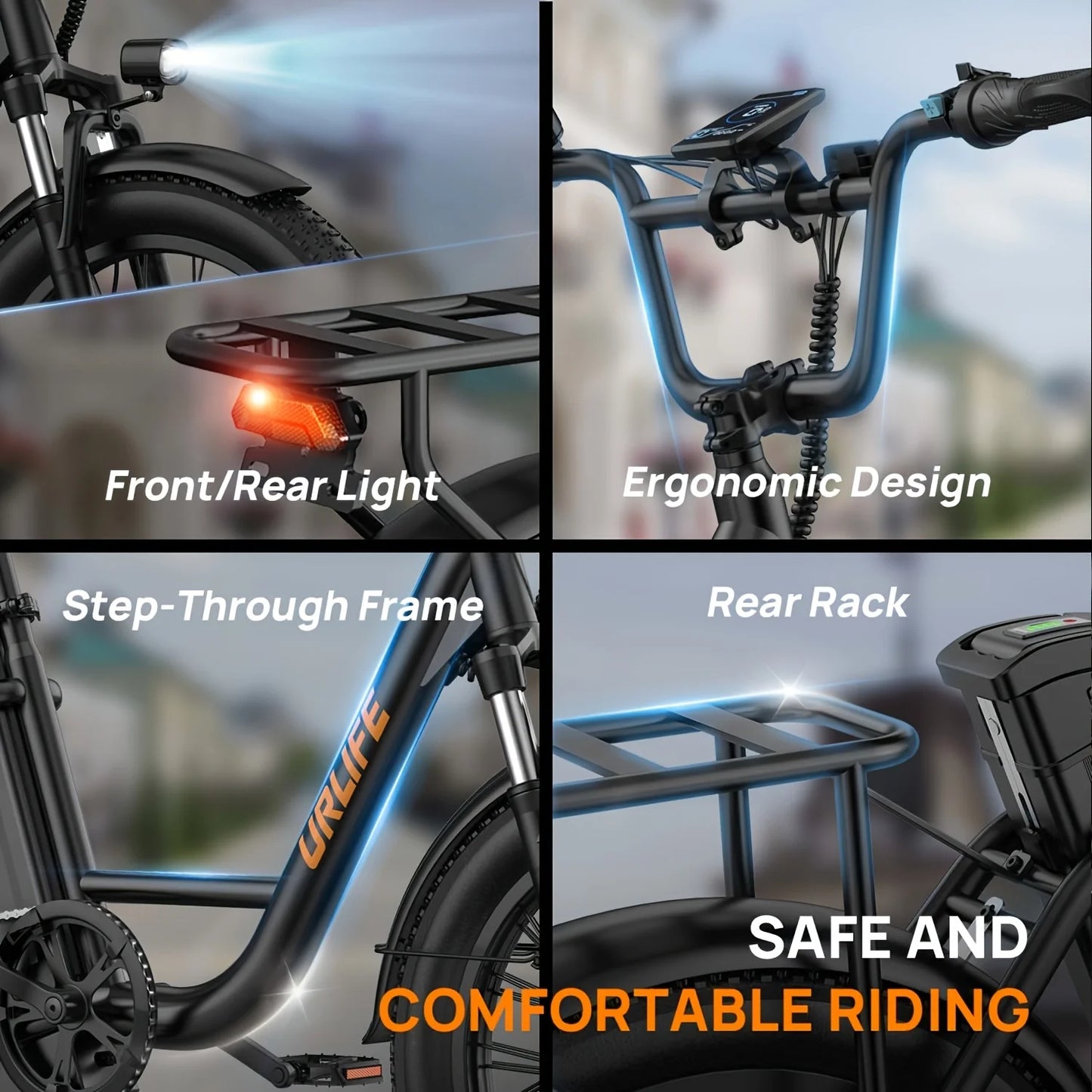 Urlife 1000W Fat Tire Electric Bike With Removable Battery