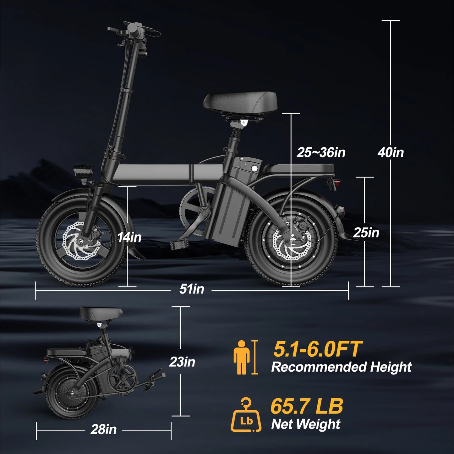 Folding Electric Bike With 500W Peak Motor And 48V Battery