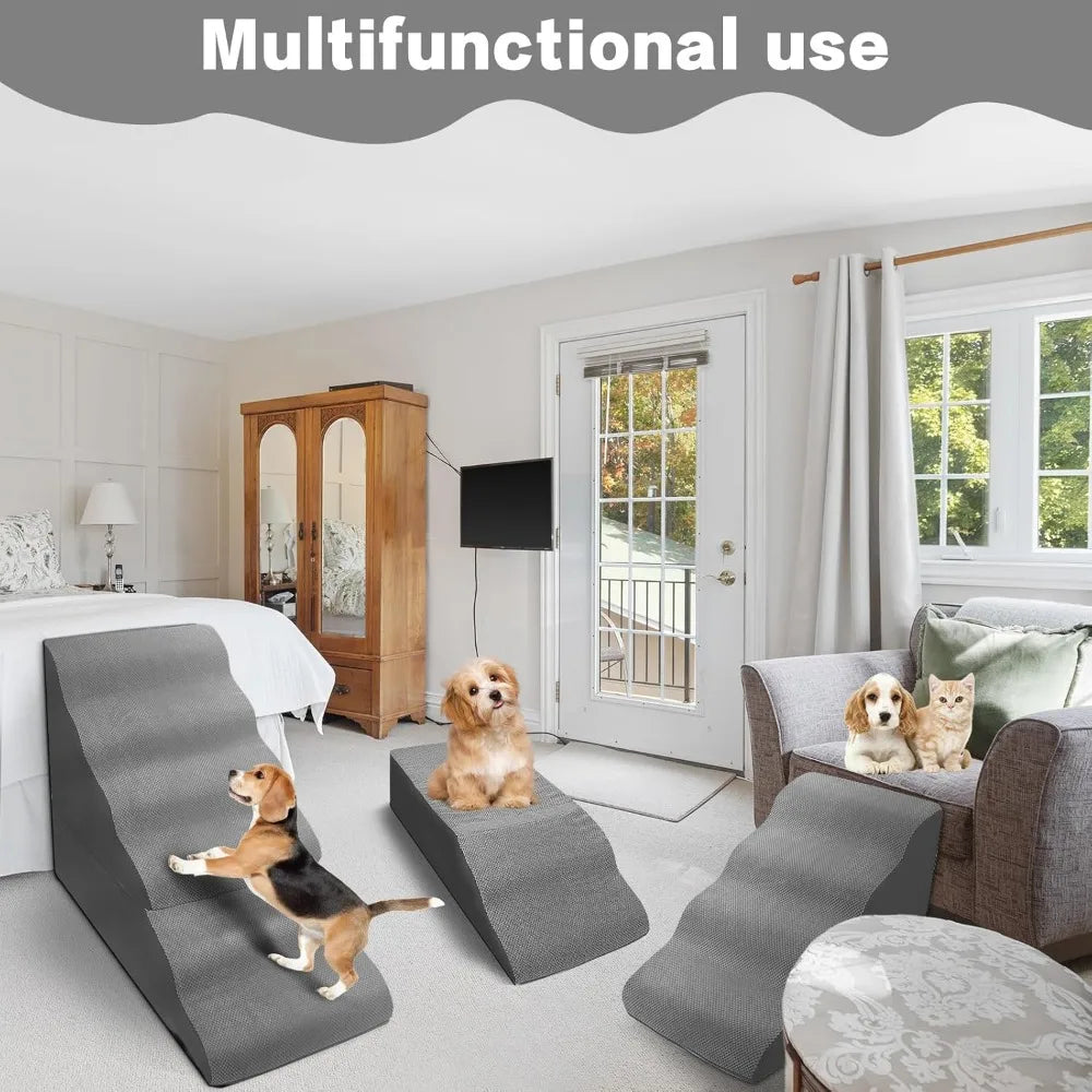Dog Stairs For Bed 6-Step Foam Pet Steps For Small And Large Dogs