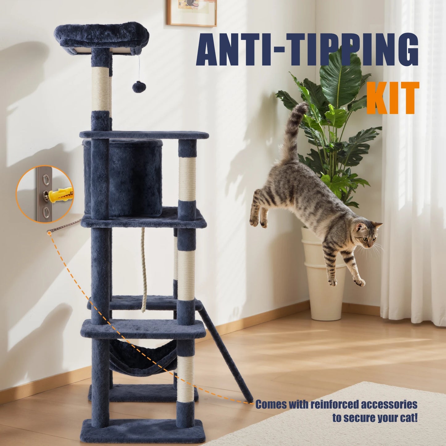 JHK Cat Tree Tall MultiCat Climbing Tower With Sisal Posts