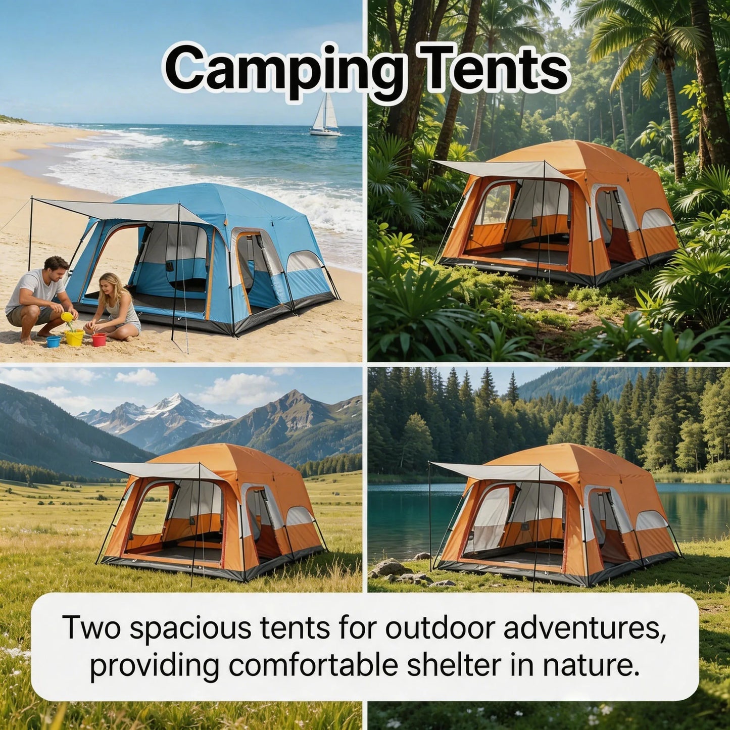 YC-01 Family Camping Tent With Removable Awning Windproof Waterproof