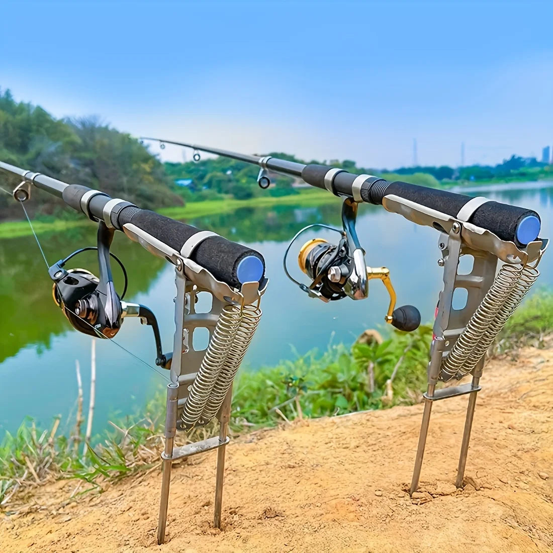 Automatic Spring Fishing Rod Holder Adjustable Folding Stainless Steel