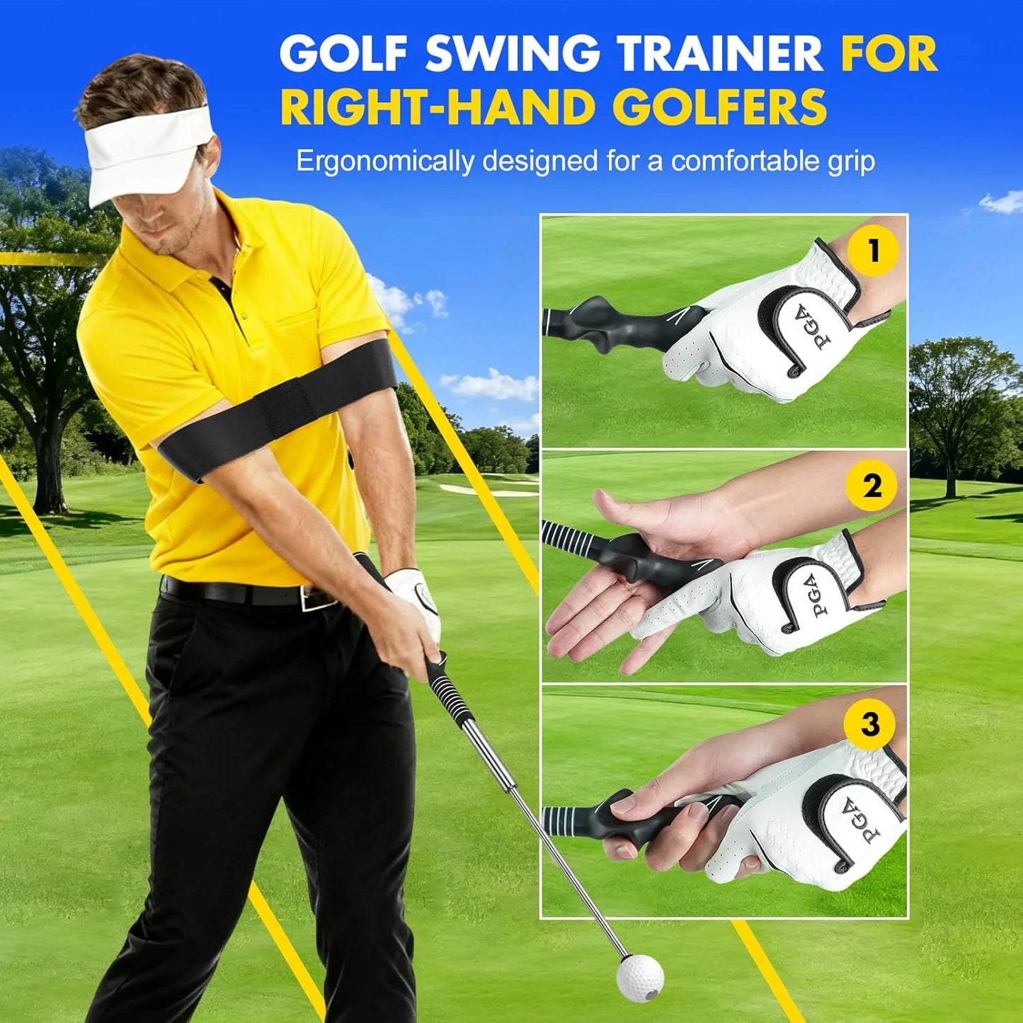 Retractable Golf Swing Trainer with Arm Band - Click Stick Golf Training Aid, Right/Left -Handed Golf Swing Practice Stick for Chipping & Hitting, Portable Indoor Outdoor Golf Practice Stick