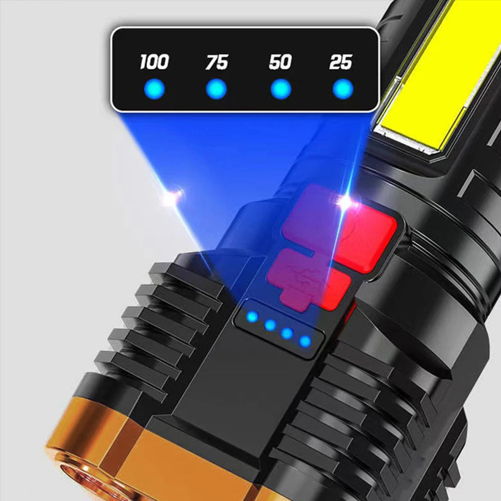 Outdoor LED Flashlight Rechargeable Spotlight Three-Mode With Side Light