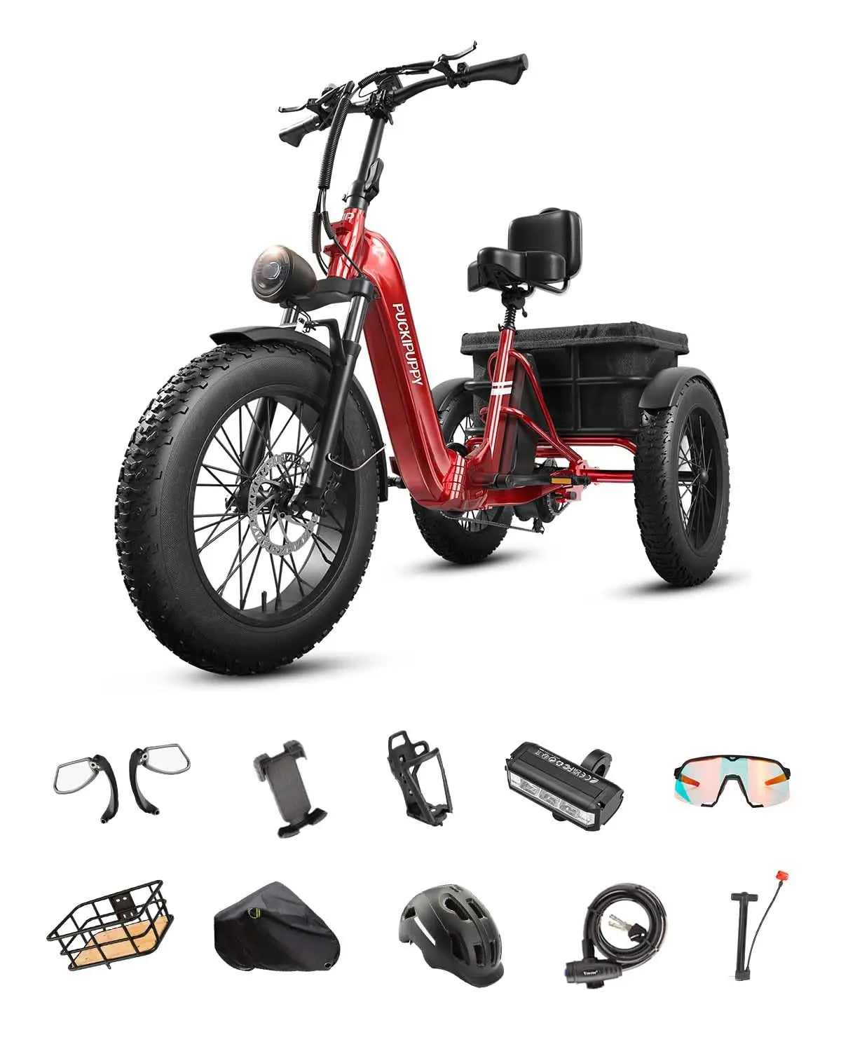 PUCKIPUPPY Husky Electric Trike 960W Peak Motor 60 Mile Range