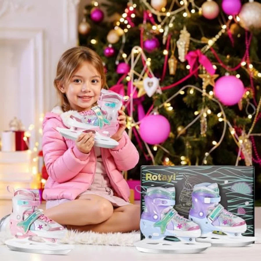 Mermaid Tail Ice Skates for Girls, Adjustable Youth Ice Skates