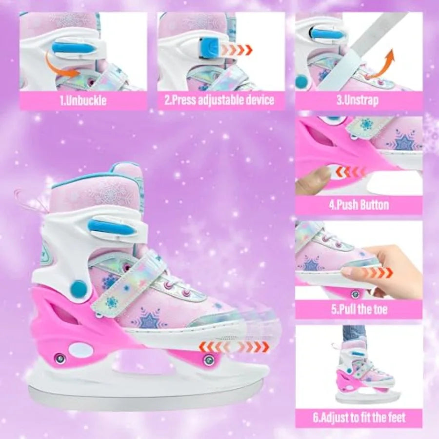 Adjustable Ice Skates For Kids Unisex Comfortable Smooth Blades